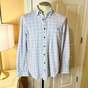 $148 EUC Men's Johnnie-O Hangin' Out Frank Plaid Check Flannel Shirt Size MEDIUM